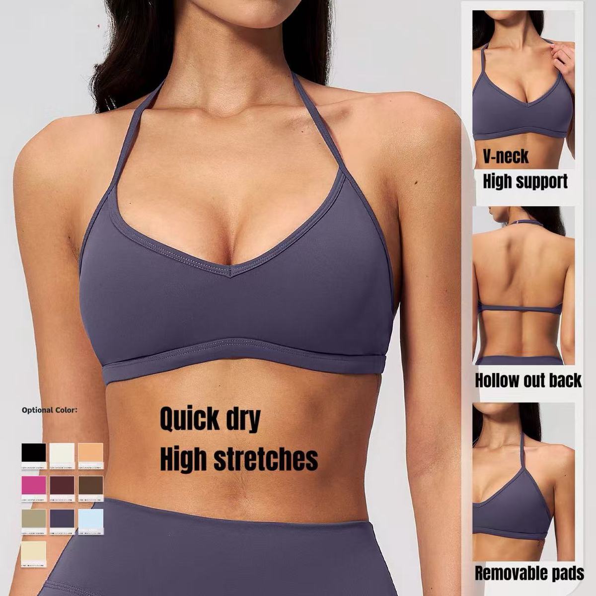 Custom Logo Adjustable Breathable High Support Sports Bra With Removable Chest Pads For Women Gym Yoga Fitness Active Wear