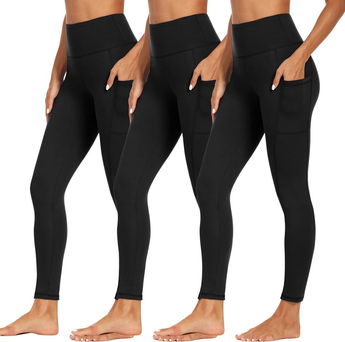 Women's Yoga Leggings High Waist Slim-fit Pocket Solid Color Soft Belly High Elastic Polyester Spandex Ankle-Length Pants