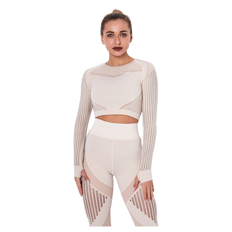 Wholesale 2pcs Yoga Set Seamless Fitness Hollow Out Crop Top Women Gym Push up High Waist Pants Workout Sportswear Running Suit