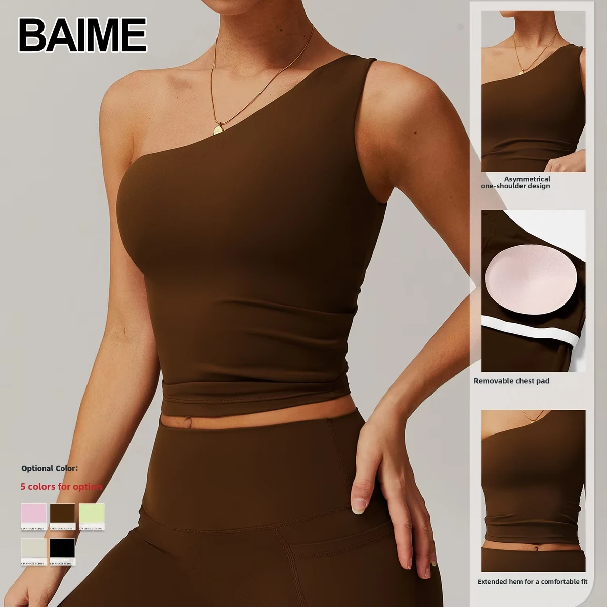 BAIME New Fashion Slant Shoulder Quick Drying Sports Bra Yoga Umbilical Top Sports Fashion Tight Fit Tank Top