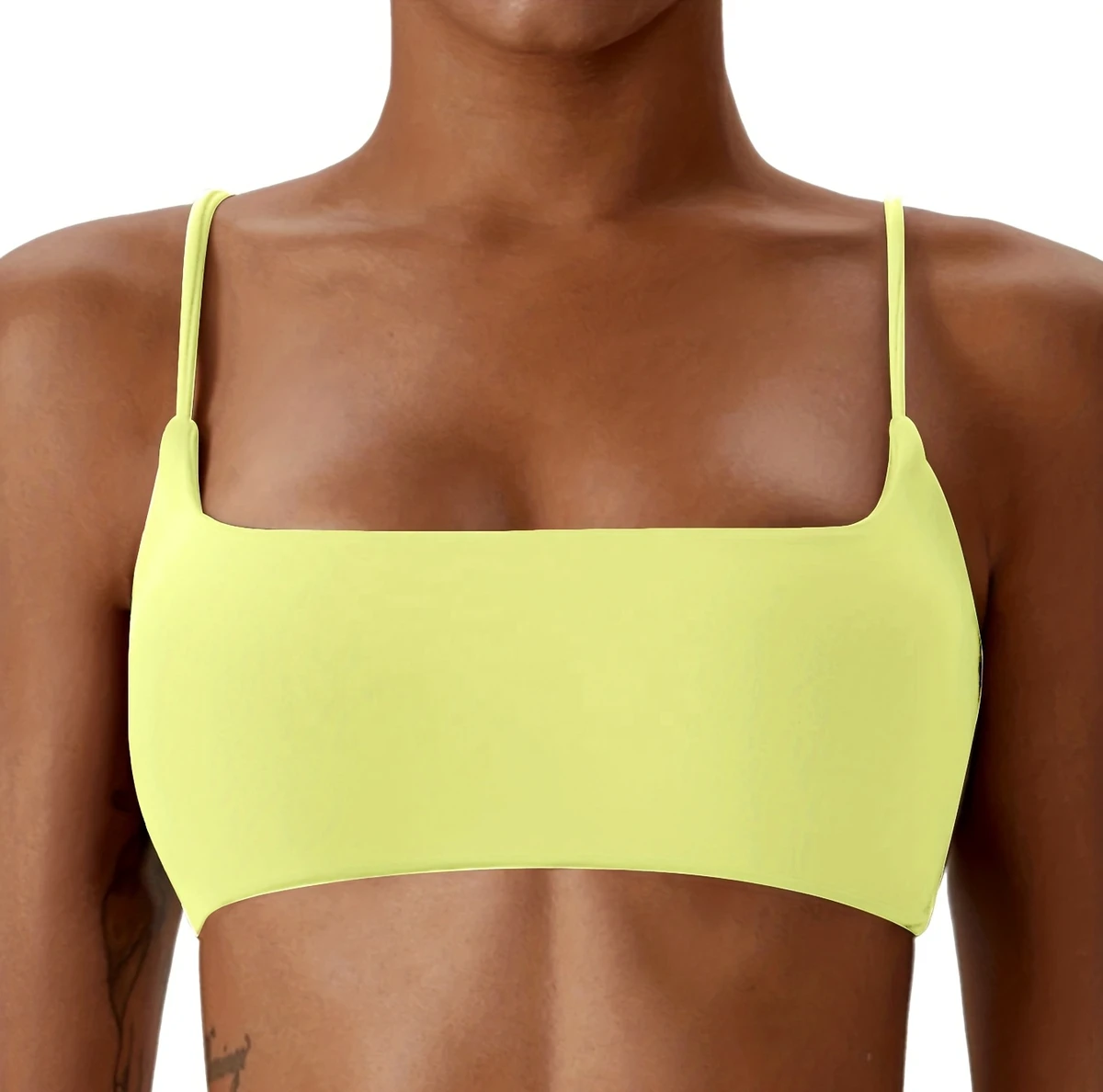Women's Square Neck Spaghetti Strap Sports Bra Solid Color Light Support Yoga Top Breathable Fit Sports Bra