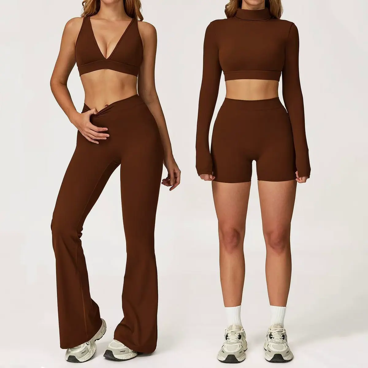 YanRuo High-Waist Elastic Yoga Suit 2-Piece Set Quick Dry Full-Length Casual Versatile Tight-Fitting Sports Outfit Outdoor Front