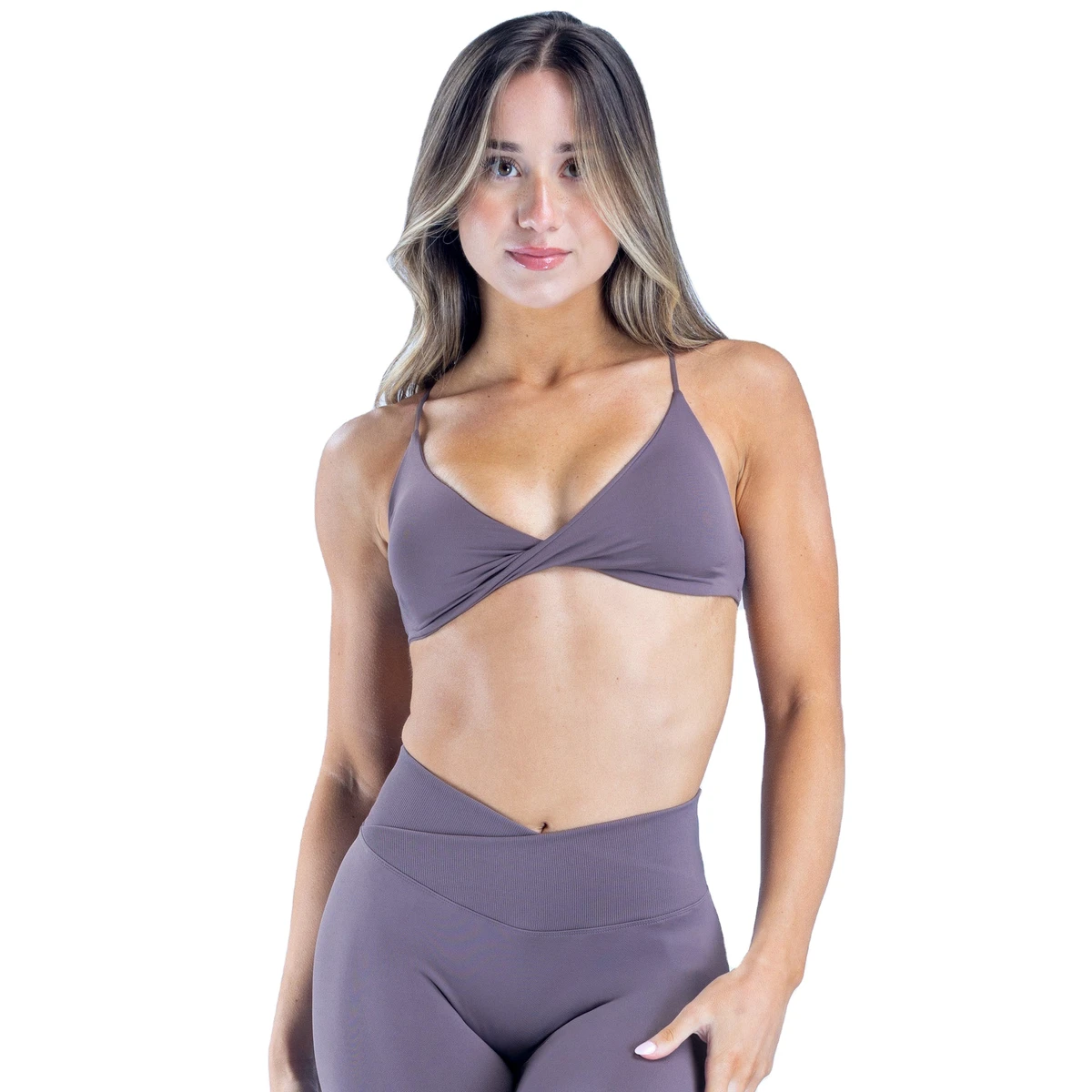 Women Girls Quick Dry Padded Breathable Four-Way Stretch Yoga Gym Comfortable Thin Shoulder Strap V Neck Sexy Twist Sports Bra