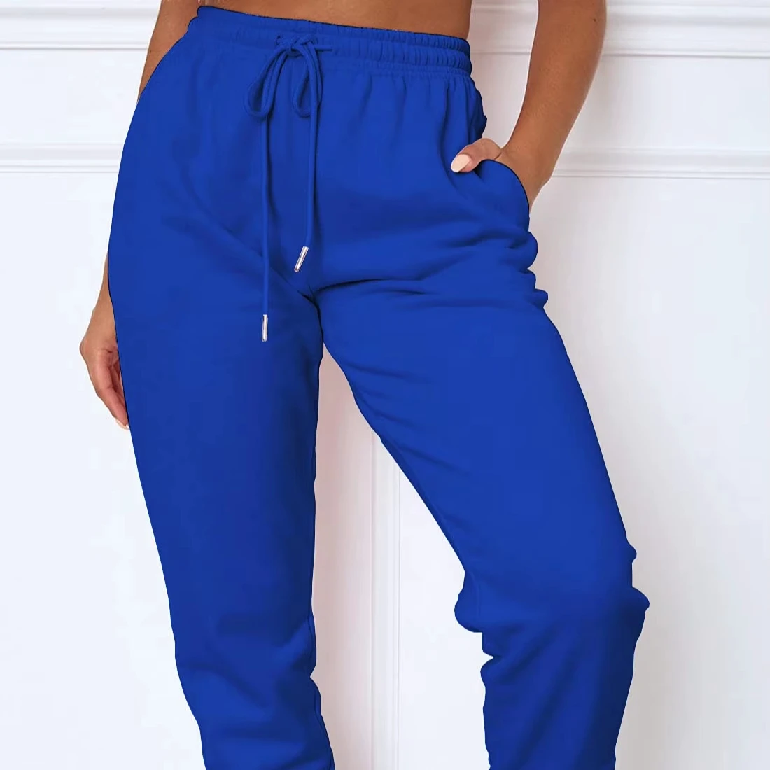 Polyester/Cotton Fleece Women's Winter Flat Front High Quality Breathable Street Style Custom High Waist Drawstring Trousers