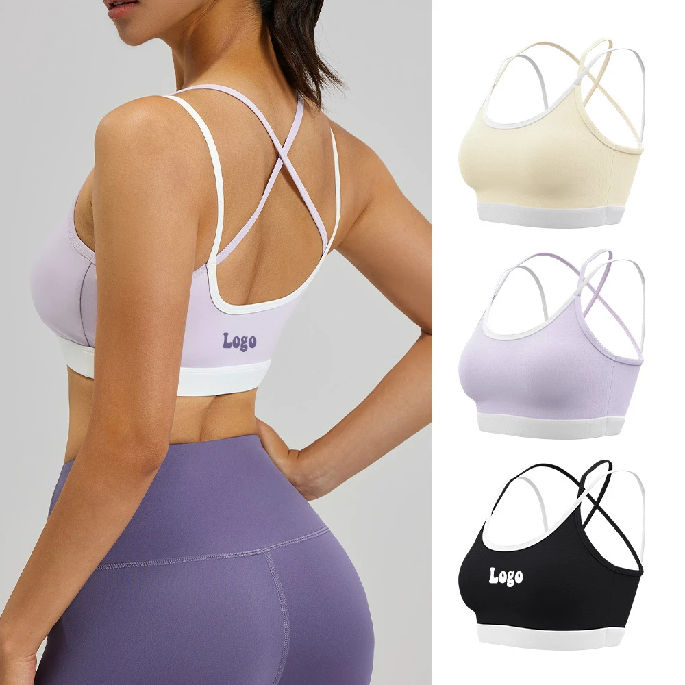 Wholesale Custom Women's High Support Sports Bra High Stretch Lightweight Breathable Crisscross Back Yoga Bra with Fixed Cups