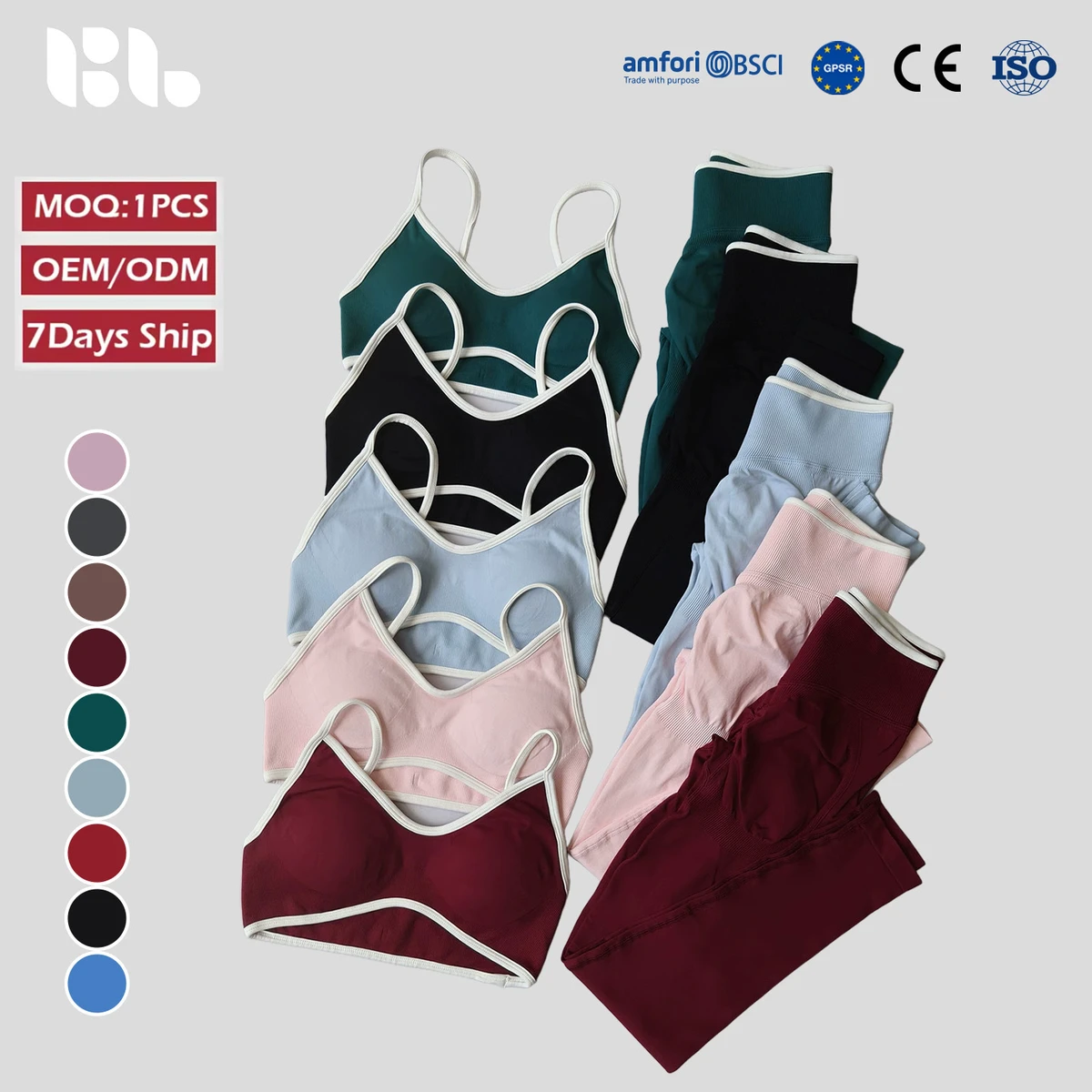 Color Matching Solid Sports Suit 2-Piece Set Seamless Backless Tight Yoga Quick-Drying Sports Wear Running Fitness Clothing