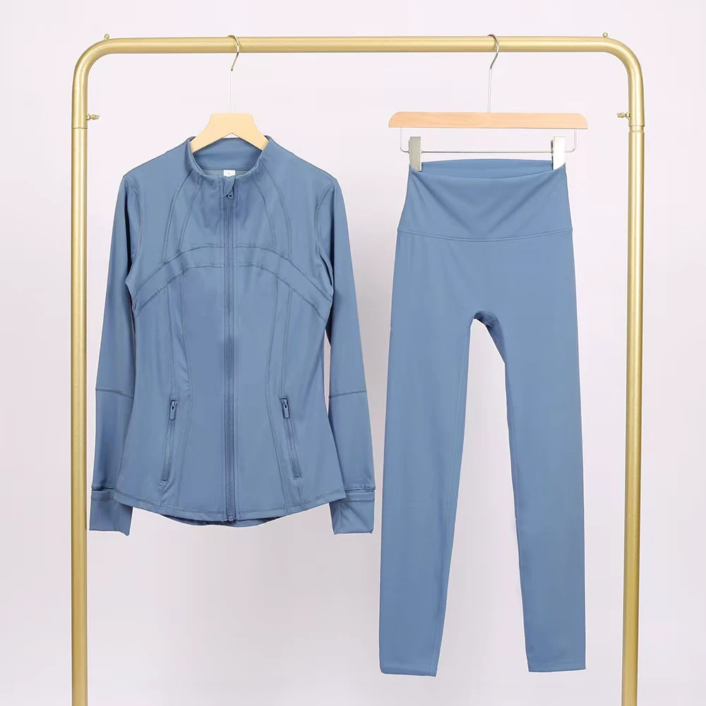 Lul Blazer with Stand-up Collar, Nine-inch Pants Set, Zipper, Slim-fit Coat, Stretchable Quick-drying Fitness Yoga Wear