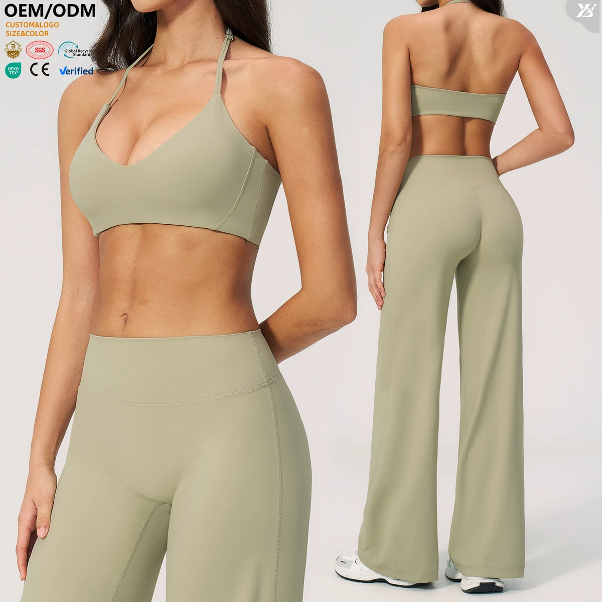 Custom Bulk Discount Gym Fitness Workout Adjustable Spaghetti Halter Strap Sports Bras for Women Fitness with Removable Pads