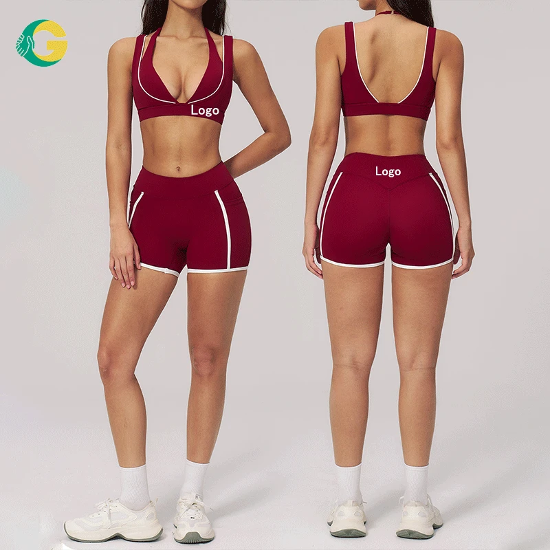 GC NEW Women's Buttery Soft Color Block Yoga Bra & Shorts Set Slimming Shaping Outwear Gym Running Fitness Activewear