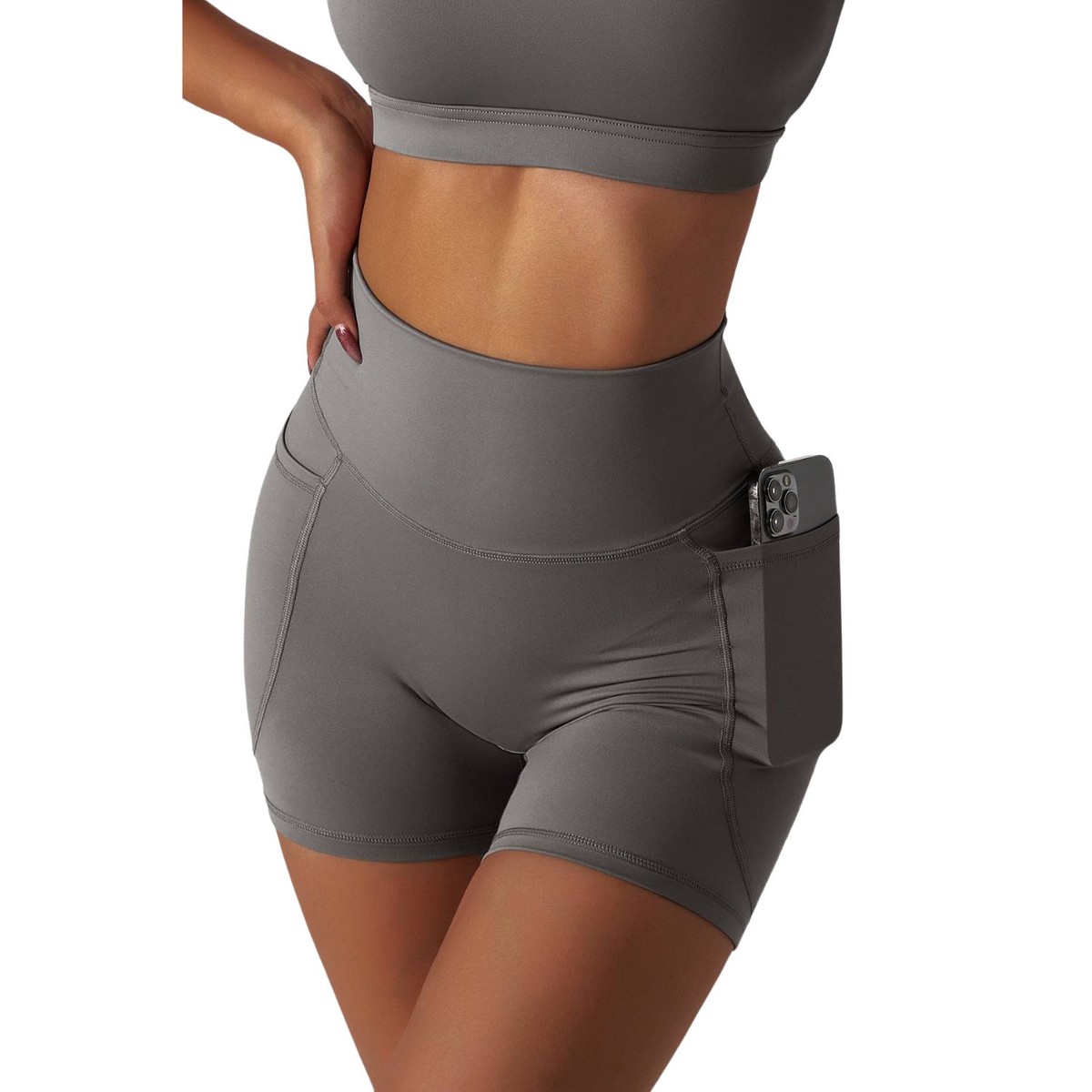 High Waisted Yoga Shorts With Pockets Sweat-Wicking Breathable Spandex Polyester Women's Workout Fitness Shorts