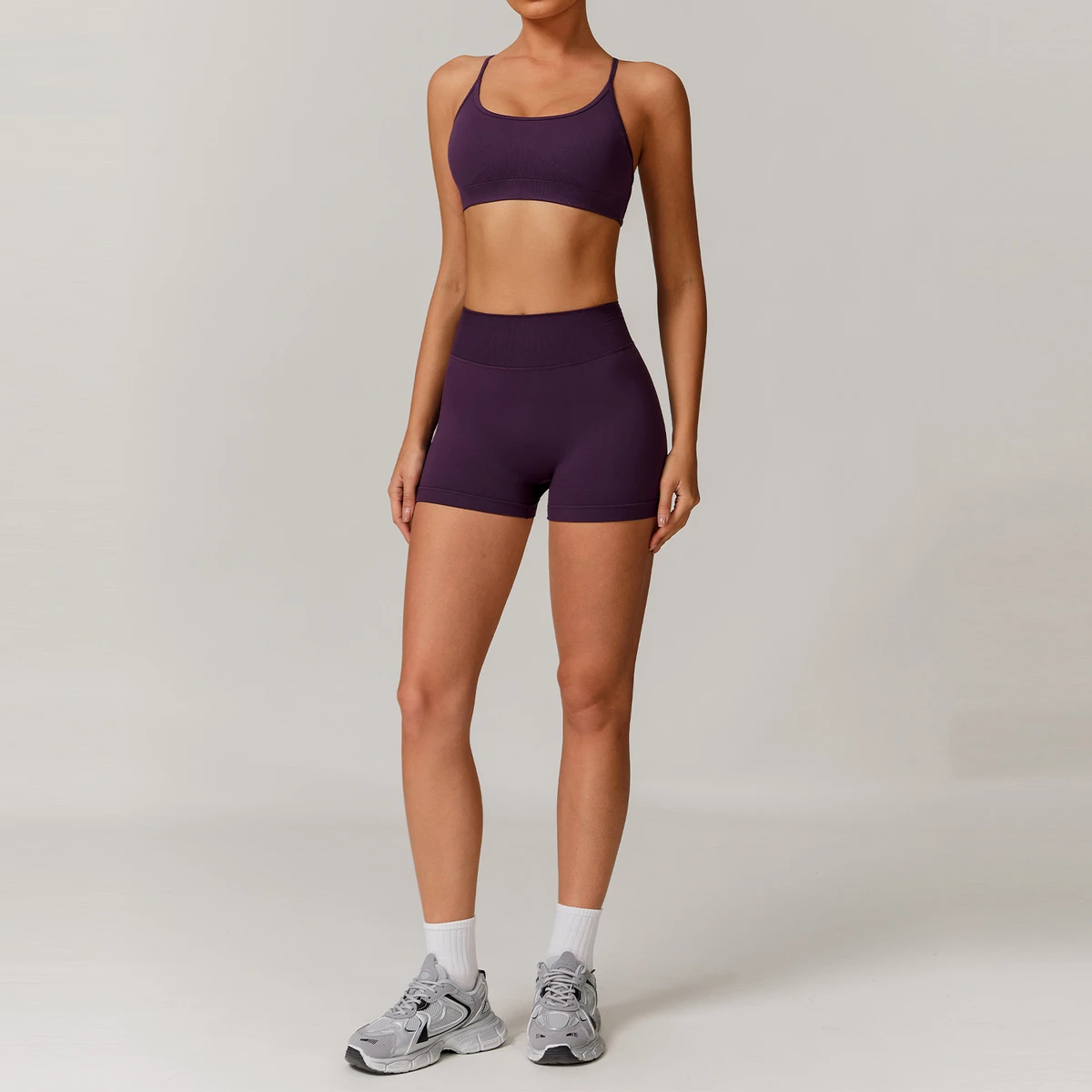 Seamless Yoga Set Women 2 Piece Outfit High Waist Shorts 4 Way Stretch Quick Dry Gym Fitness Wear