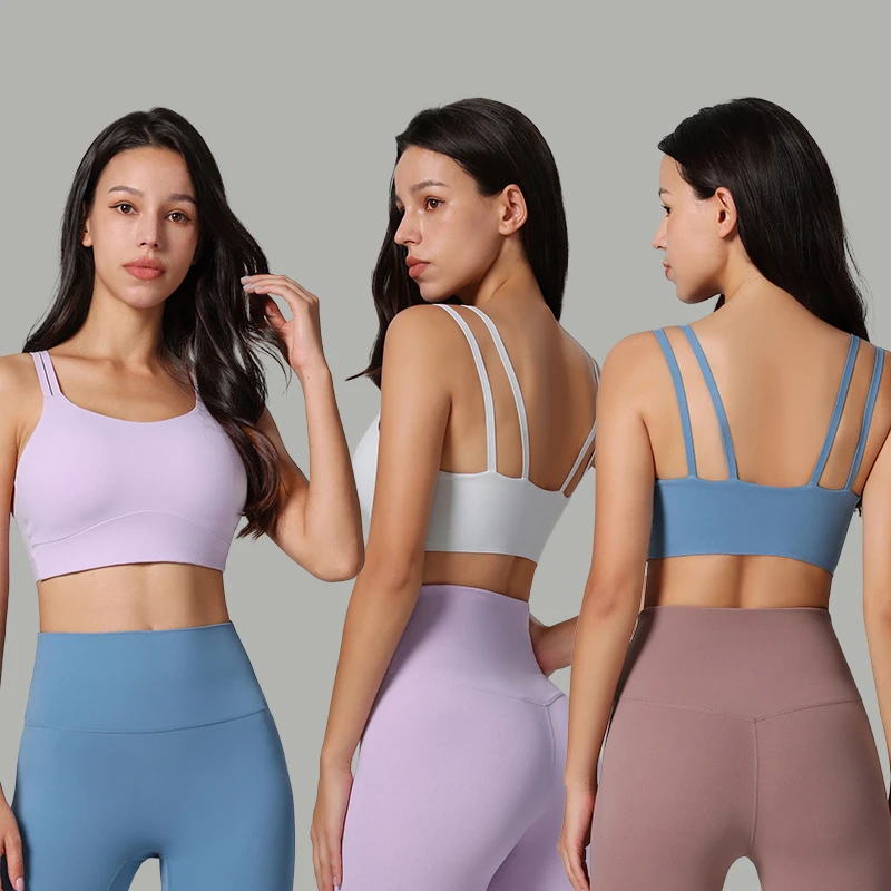 Beautiful Back Yoga Halter Bra with Thin Shoulder Straps Fixed Cup One-Piece Design Sports Bra High Impact Underwear for Women