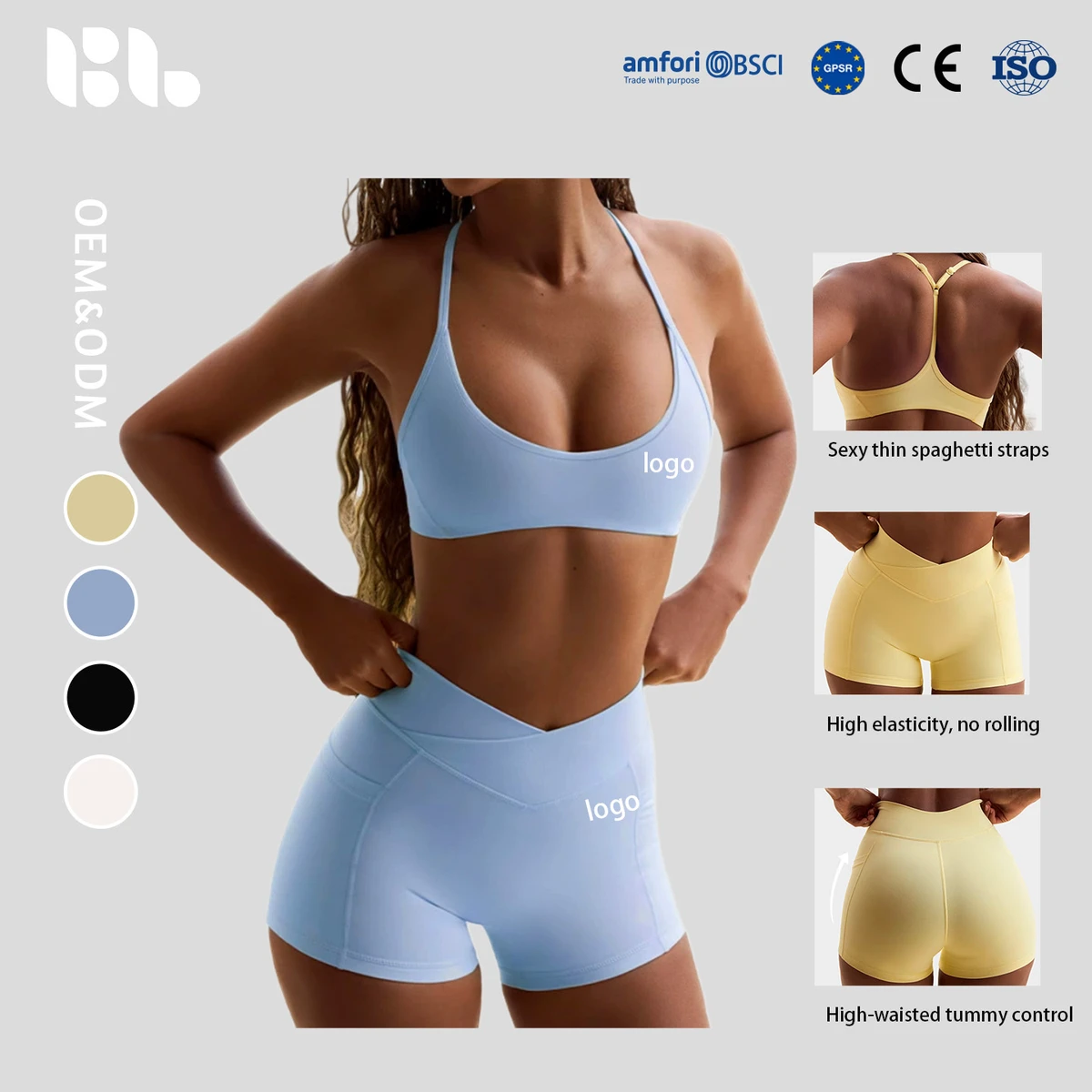 New Design Comfortable Plus Size Yellow Yoga Sports Set | Sports Bra Cross Belt Fitness Shorts | Four-Way Stretch Breathable Hot