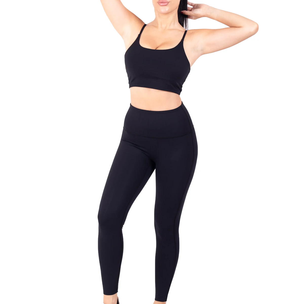 Custom Wholesale Women's Sports Yoga Set Breathable Gym Wear for Workout Quick Dry Fitness Running Solid Black Color