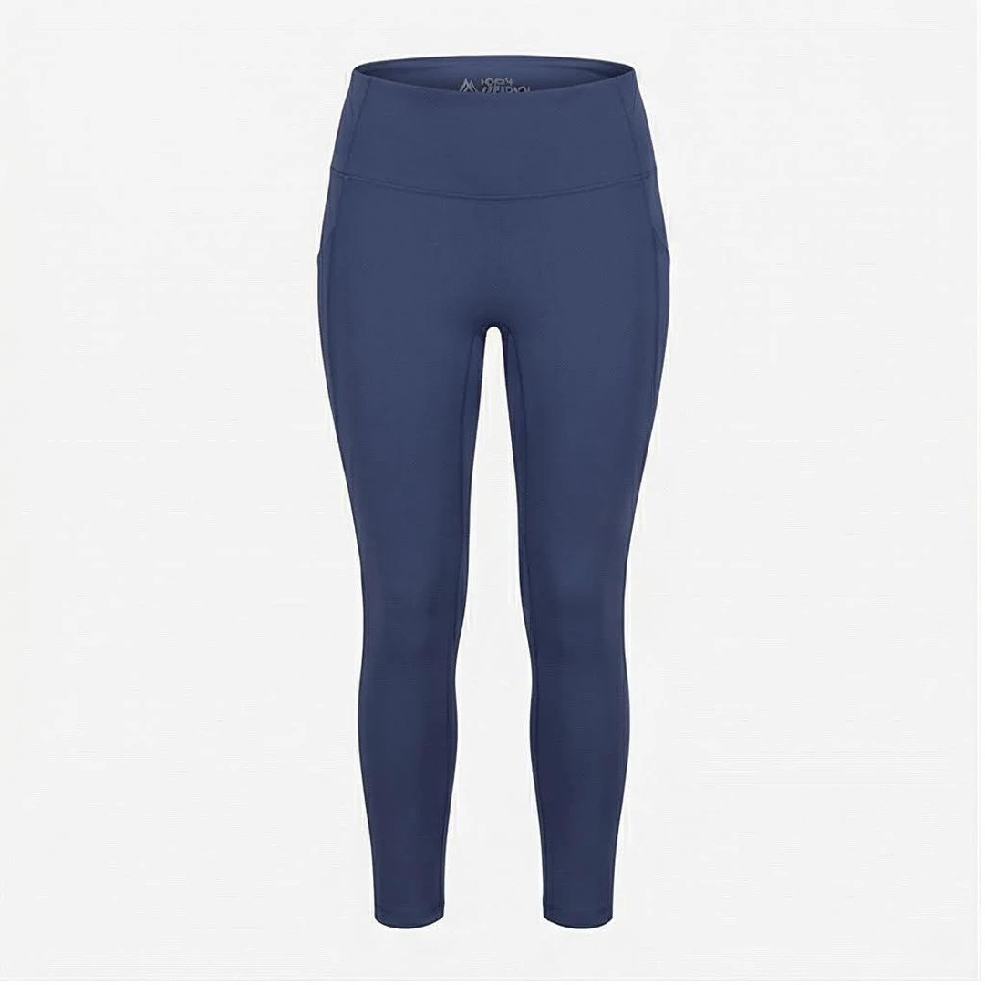 High Waist Full Length Seamless Yoga Leggings Solid Navy Blue Four-Way Stretch Spandex Polyester Women's Sportswear