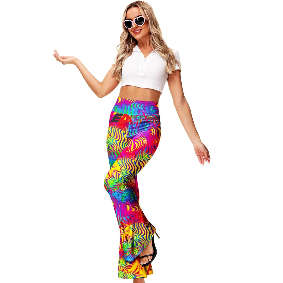 New Women's Casual High Waist Elastic Breathable Plus Size Yoga Pants Loose Gym Full Length Wide Leg Flare