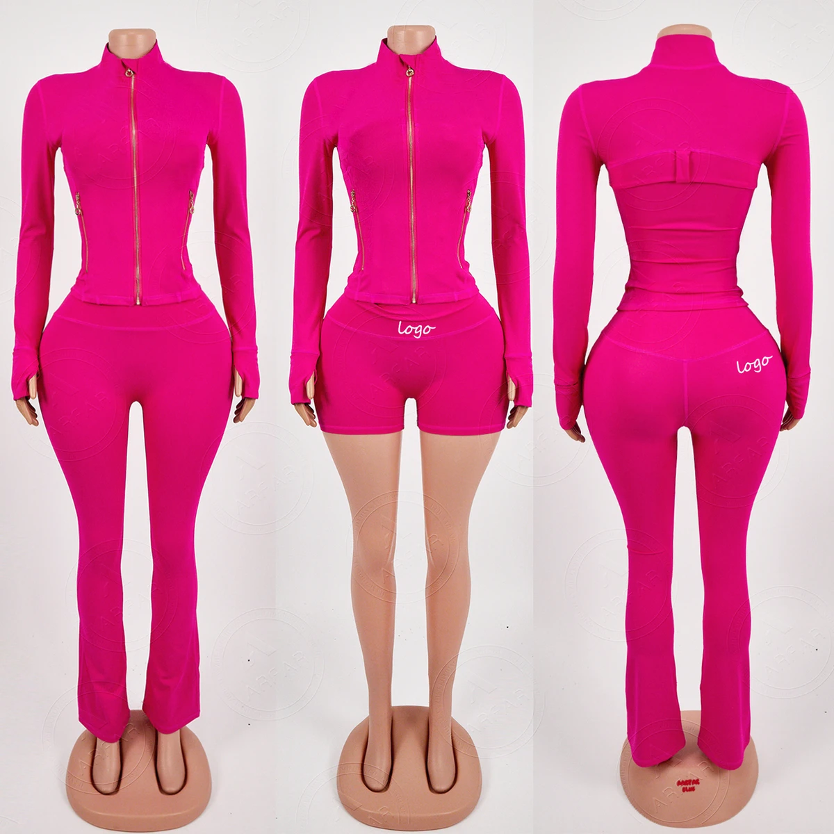 Custom Yoga Women Slim Clothing Long Sleeve Thumb Hole Zipper Suit Two Piece Set Workout Leggings Yoga Gym Fitness Set
