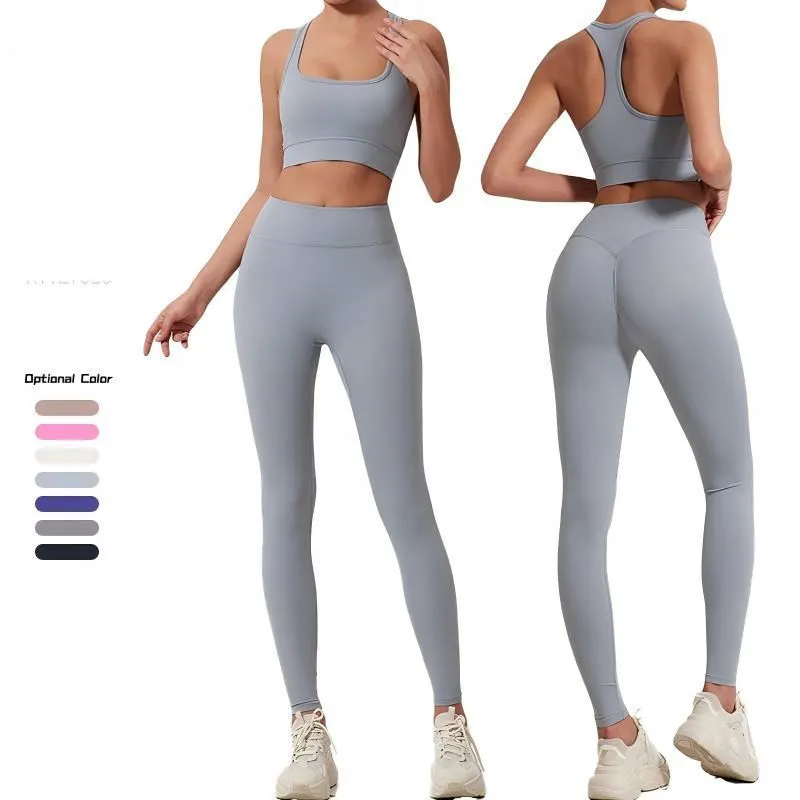 YZ High Waist Plus Size Solid Yoga Set Women Square Neck Sports Bra Butt Lifting Pants 2 Piece Workout Gym Wear
