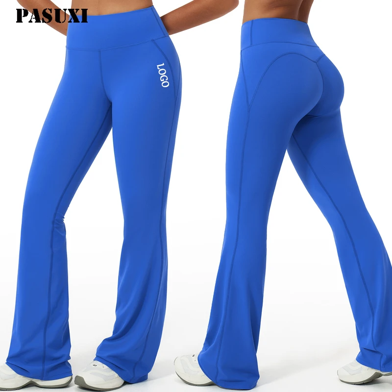 PASUXI Custom Logo Supplie Hip Lift Yoga Flare Pants Women High Waisted Wide Leg Fitness Trousers with Pockets Quick Dry