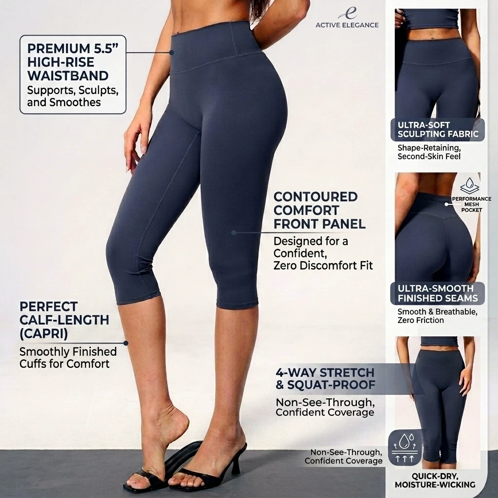 Custom Logo Capri Leggings Solid Breathable High Waist Yoga Gym Fitness Sports Eco-Friendly Four-Way Stretch Knee For Training
