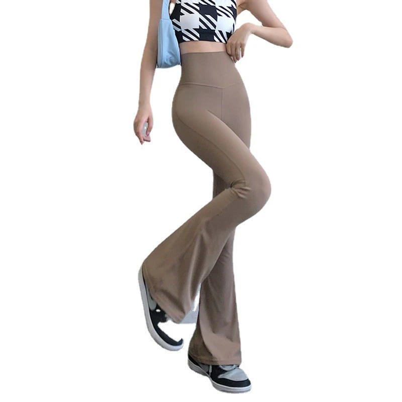 Yoga High-Waisted Flared Full-Length Pants Spandex/Nylon Gym Pants Four-Way Stretch Breathable Quick Dry Plus Size Wholesale