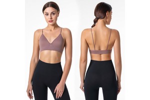 Women's V-neck Triangle Cup Sport Bra Seamless Yoga Top Small Strap Breathable Underwear For Adults