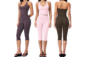 TZ5529-1 Two Piece Gym Halter Tops Bra Workout Wear Fitness Casual Loose Pants Active Wear Gym Clothes Yoga Set for Women