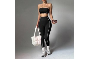 Women's Yoga Suit Bandeau Top Sleeveless Slim-Fit Nylon High Waist Scrunch Butt Pull-On Leggings