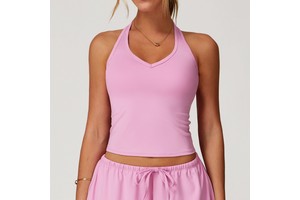 Wholesale 2 in 1 Halter V Neck High Support Sports Bras Yoga Gym Backless Quick Dry Tank Tops