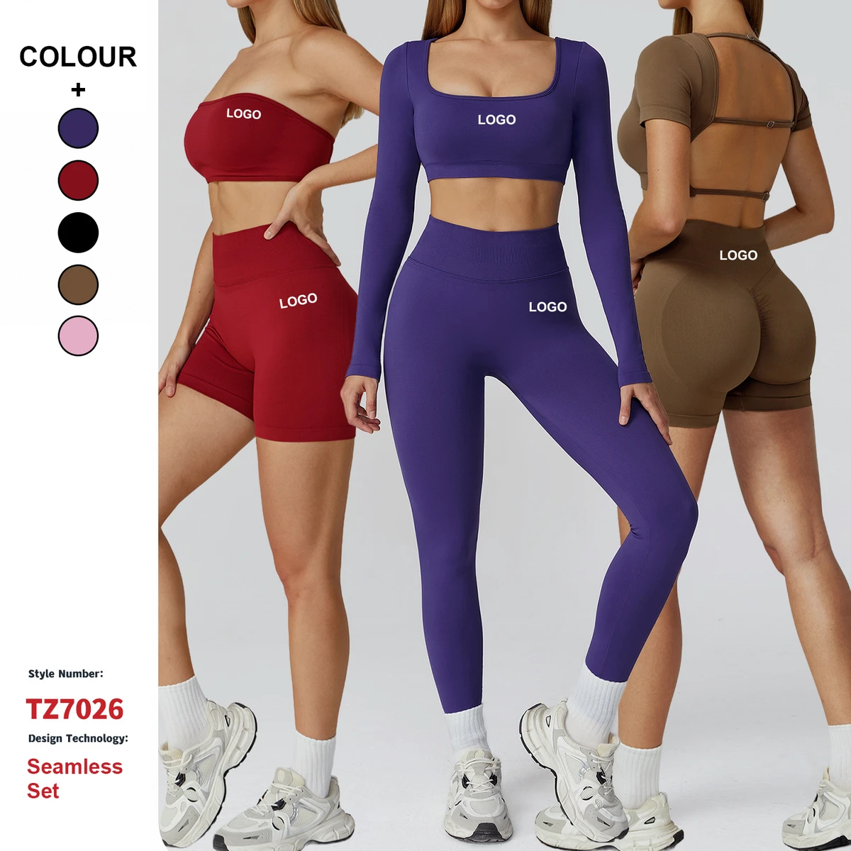 PRO Custom Seamless Conjunto De Yoga Suits Women'S 4 Piece High-Waist Gym Clothes Fitness Running Sports Yoga Wear Set