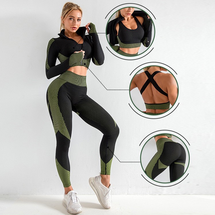 Luxury Three-Piece New Gym Fitness Wear Conjunto De Yoga De 3 Piezas Push Conjuntos De Yoga Fitness Yoga Suit for Women