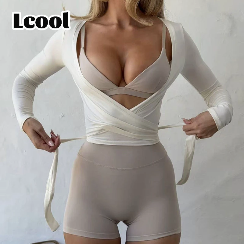Lcool Custom Sports Yoga Gym Woman Long Sleeve Top Pilates Blouse Open Front Shirts Wrap Yoga Top