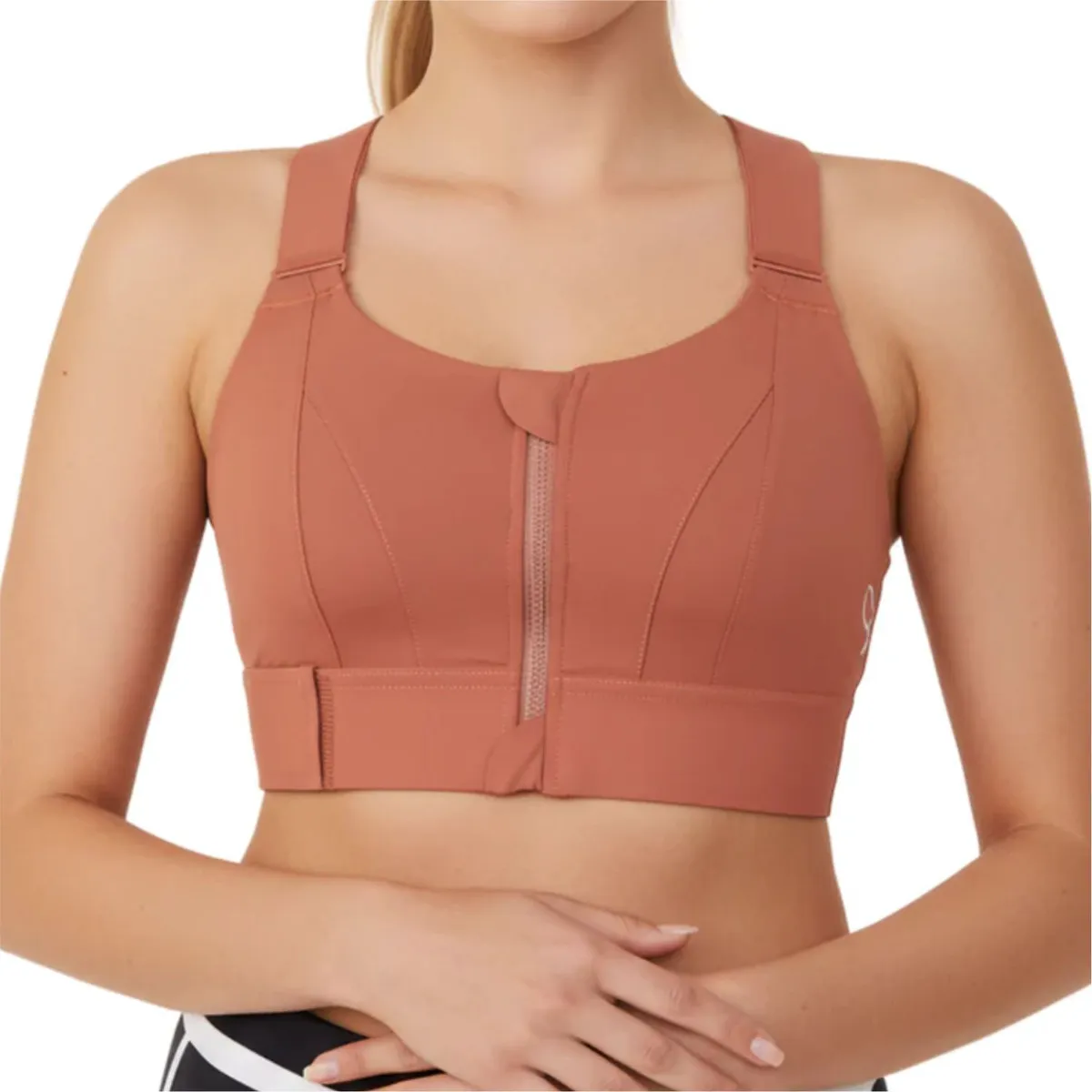 Mawra Rusty Pink Front Zip Sports Bra High Support Seamless Square Neck Workout Yoga Wear Women's Activewear Bra For Women