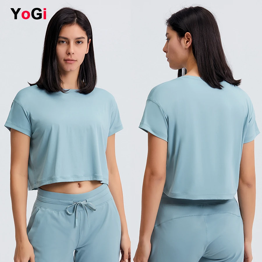 Women's Plus Size Gym Fitness Sports Cropped T-Shirt Loose Short Sleeve Breathable Yoga Tops Lightweight Seamless Cropped