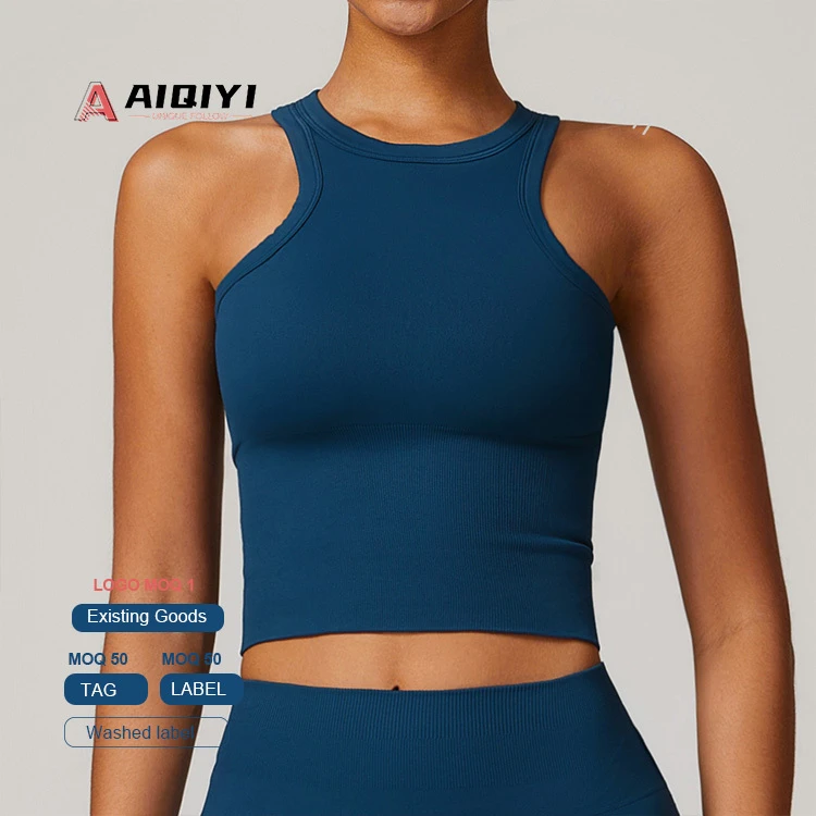 7725 Sexy Backless Yoga Fitness Workout Open Back Plus Size Seamless High Quality Gym Halter Top Sports Tank