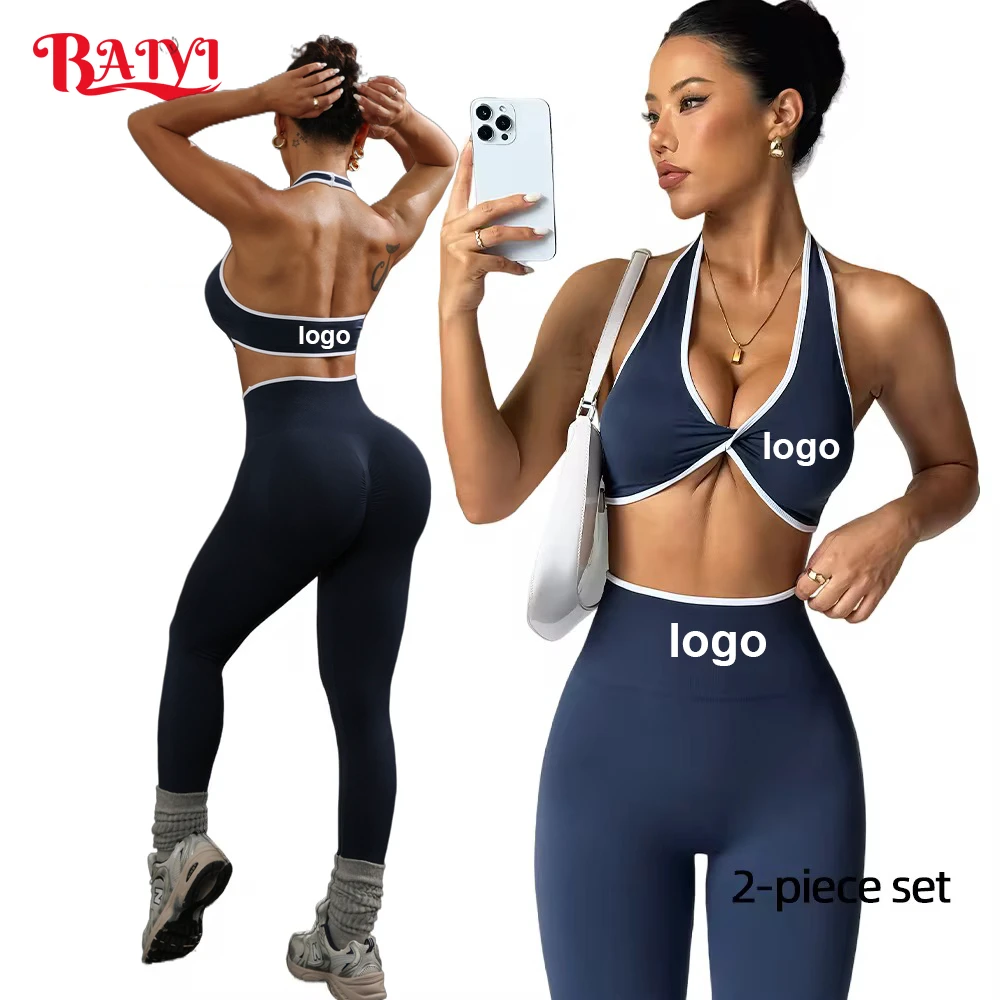 New Women's Fitness Activewear Fitness Clothing Seamless High Waist Butt Lift Leggings Halter Sports Bra Workout Gym Yoga Set