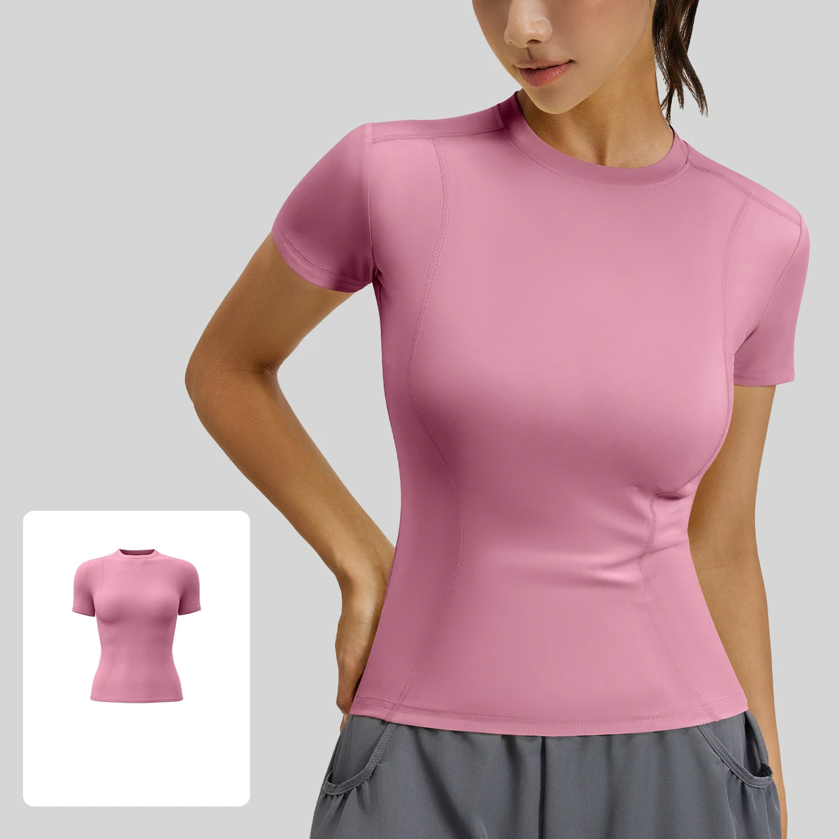 AOLSIN High Quality Lightweight Breathable Polyester Spandex Four-Way Stretch Athletic Yoga Top Short-Sleeve Slim T-Shirt for