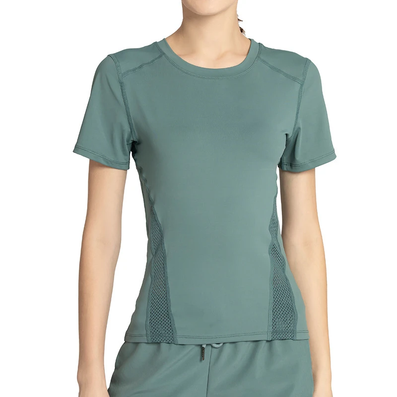 Women's Sports Active Top Sense Beauty Back Mesh Breathable Quick Drying Fitness & Running Yoga Wear with Short Sleeve T-shirt