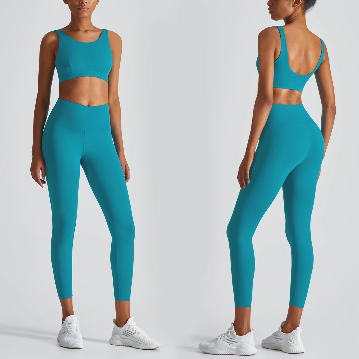 Women's High Quality Non See Through Olive Green High Waist Athletic Gym Workout Set 2 Piece Yoga Suit Nude Yoga Set for Women