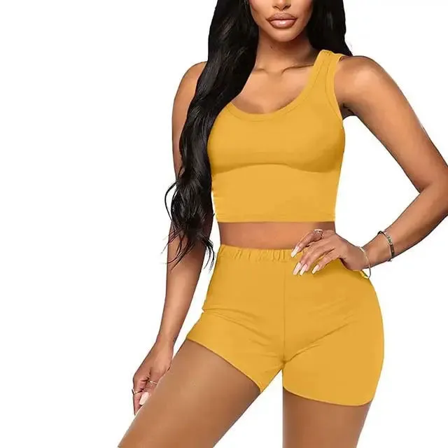 Wholesale Women's Solid Sports Bra Shorts Two Piece Set Lightweight Seamless High Quality Spandex/Cotton Anti-Pilling Skinny Fit