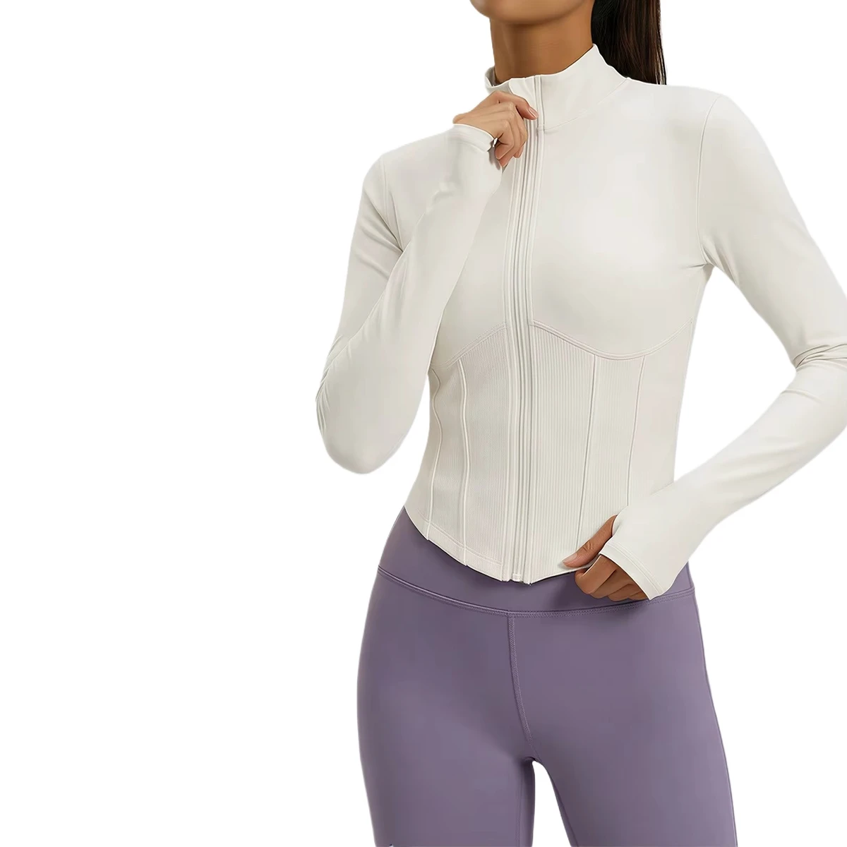 Custom Logo Stand Collar Long Sleeve Yoga Jacket for Women, Breathable Zip Up Workout Top for Running, Fitness & Pilates