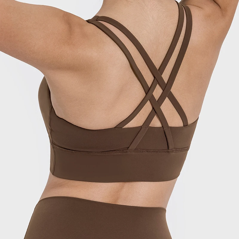 Customizable OEM ODM Logo High Strength Yoga Bras Sexy Cross Beauty Back Breathable Sports Fitness Clothing Wholesale Earthquake