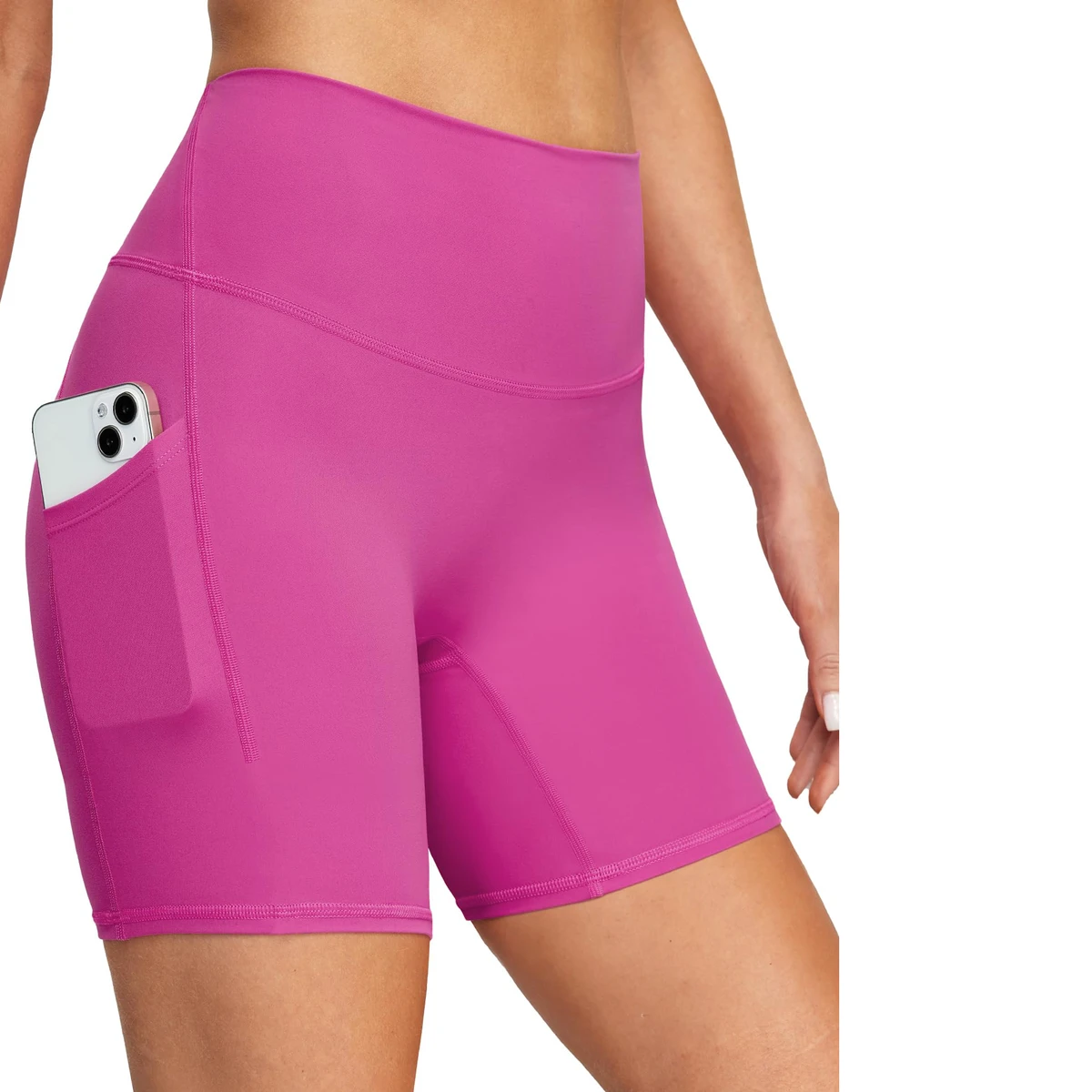 Women Solid Casual Fitness Shorts Summer Lightweight High Waistband Breathable Fabric Side Pockets Four-Way Stretch Quick Pants