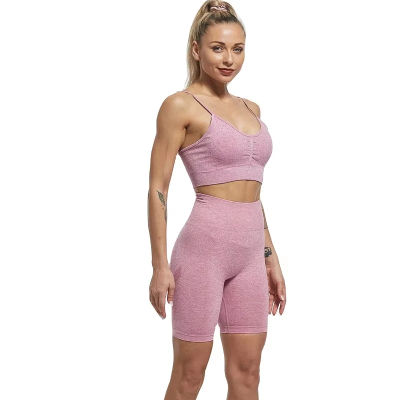 Women's Yoga Set 2-Piece Solid Pattern Seamless Sleeveless Quick Dry Breathable High Waist Gym Wear for Workout Fitness