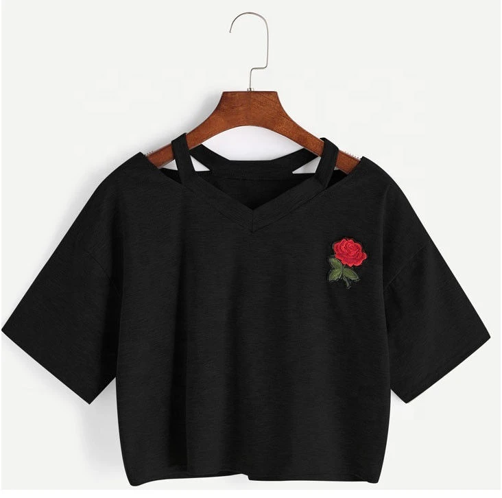 Shemax Women's Casual Spandex T-Shirt Plus Size Short Sleeve V-Neck Crew with Embroidery Decoration Soft Textile