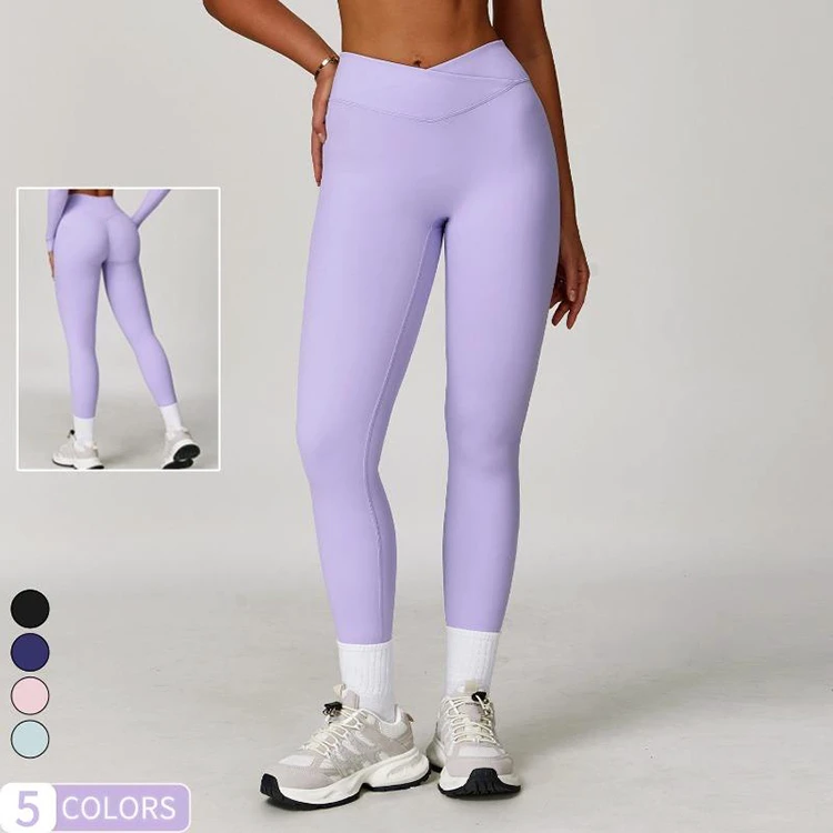 New Quick Drying Hip Lifting Yoga Pants Cross Former V High Waist Tight Running Sports Fitness Pants Leggings for Women