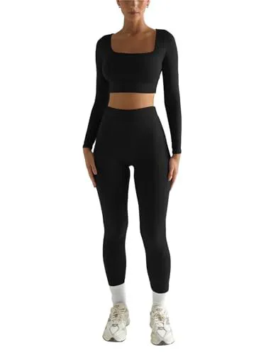 Women's Fashion Sports Suit 2-Piece Set Breathable for for Crop Top & Leggings Yoga Gym Fitness Wear Long Sleeve