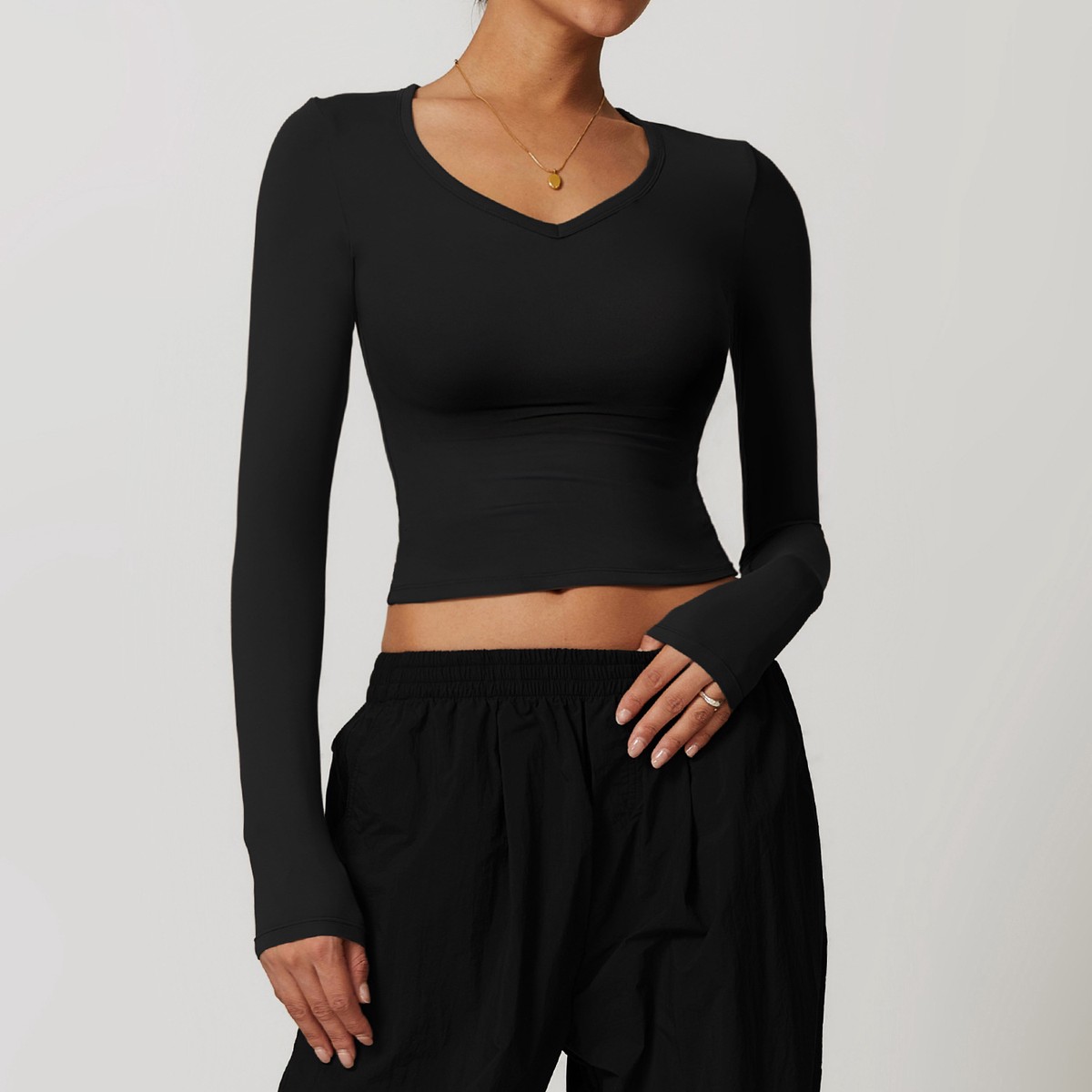 Women's Slim Long-Sleeved Yoga Running Fitness Crop Top Winter Quick-Drying Sanded T-Shirt De Sport