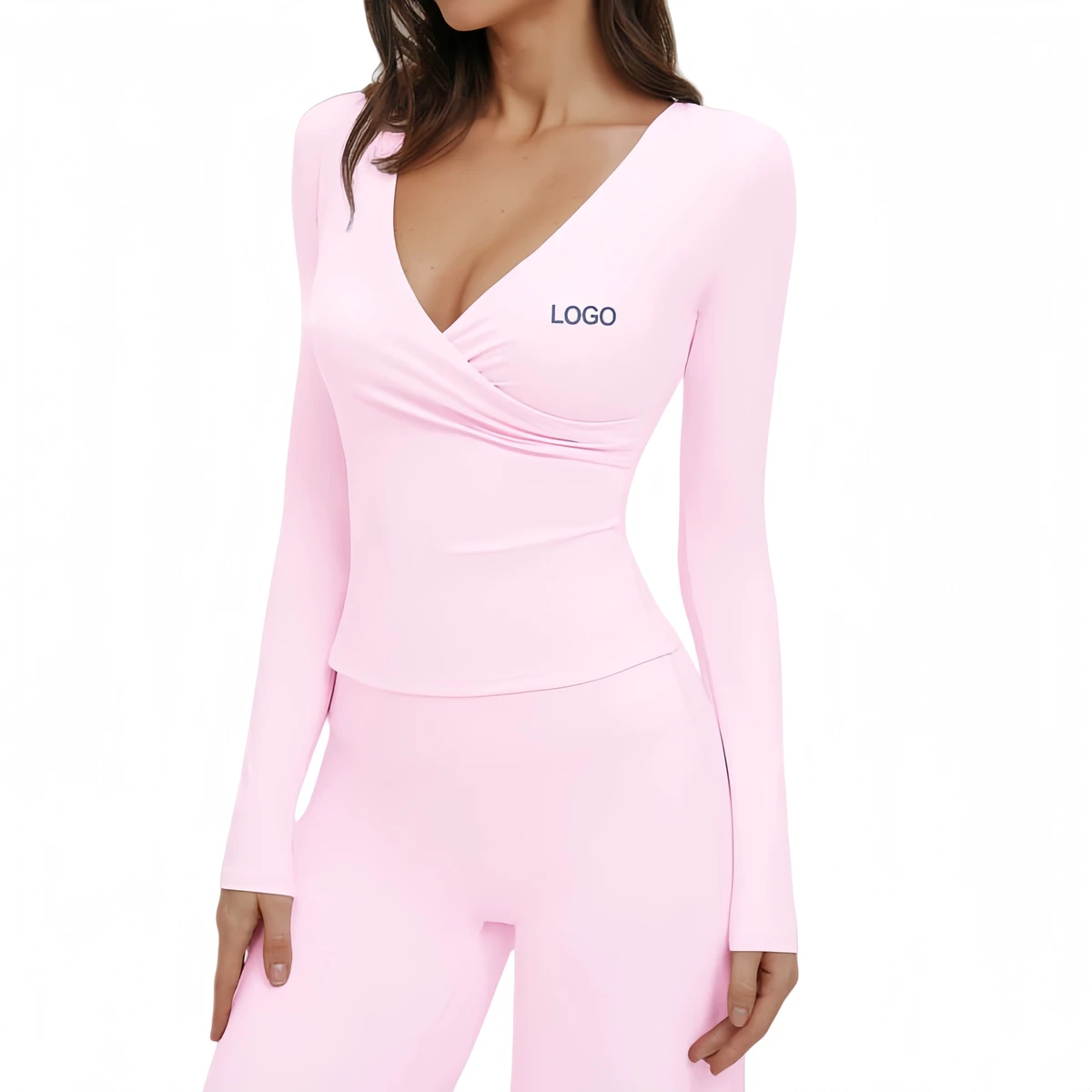Women Long Sleeve V Neck Yoga Top Workout Gym Activewear Tops Fitness Sports Shirt Custom Quick Dry