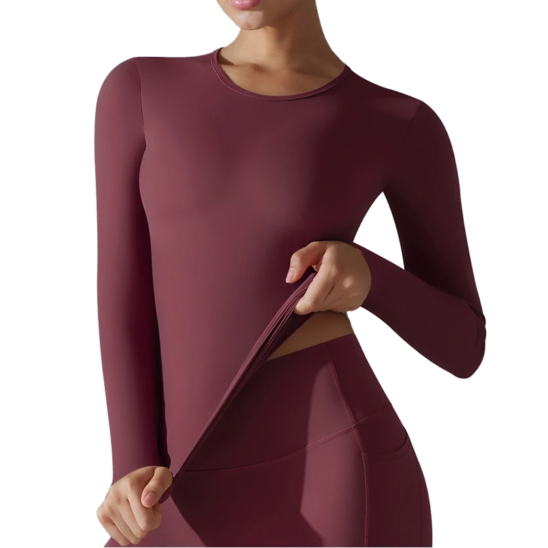 Custom Front Stand Neck Solid Spandex/Nylon Gym Fitness High Compression Workout Active Top Women Long Sleeved Lightweight Quick